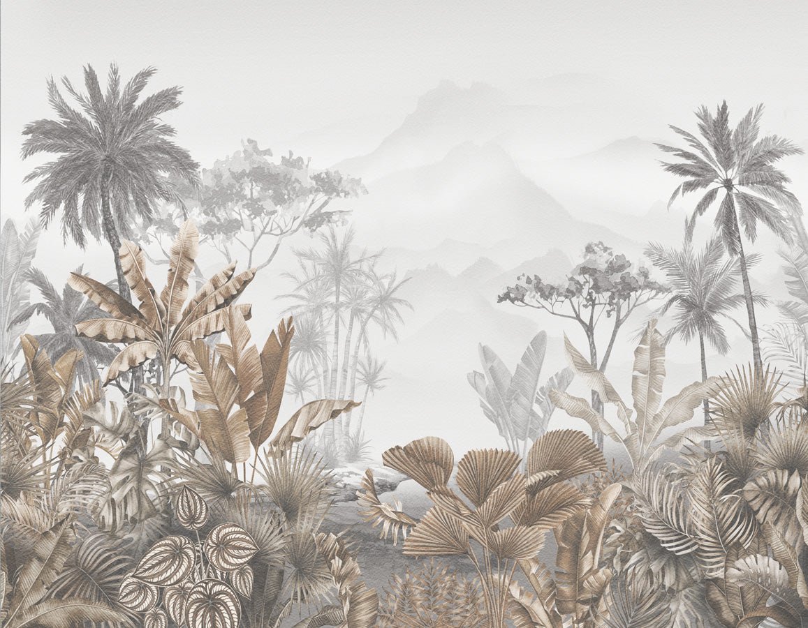 Papier peint restaurant tendance tropical sépia, mural concept, tendance