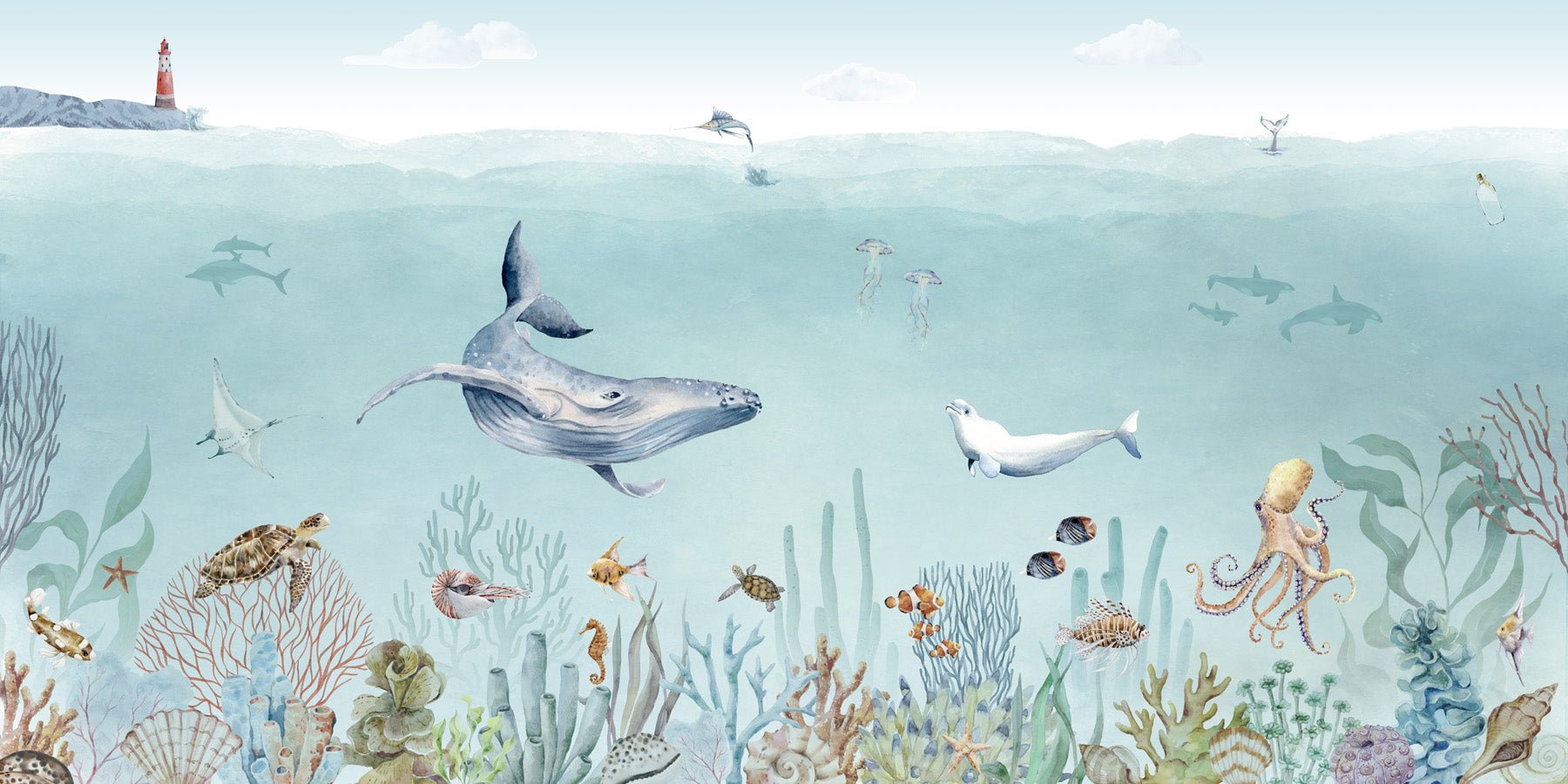 Papier peint panoramique vie marine, mural concept, tendance
