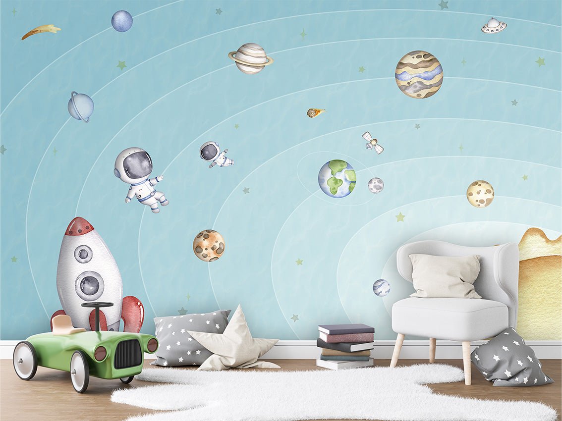 Papier peint bébé univers bleu ciel, XXL, tendance