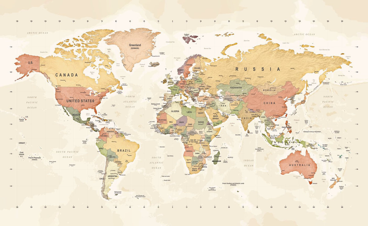 Papel pintado panorámico mapa del mundo exploración L130cm x H80cm