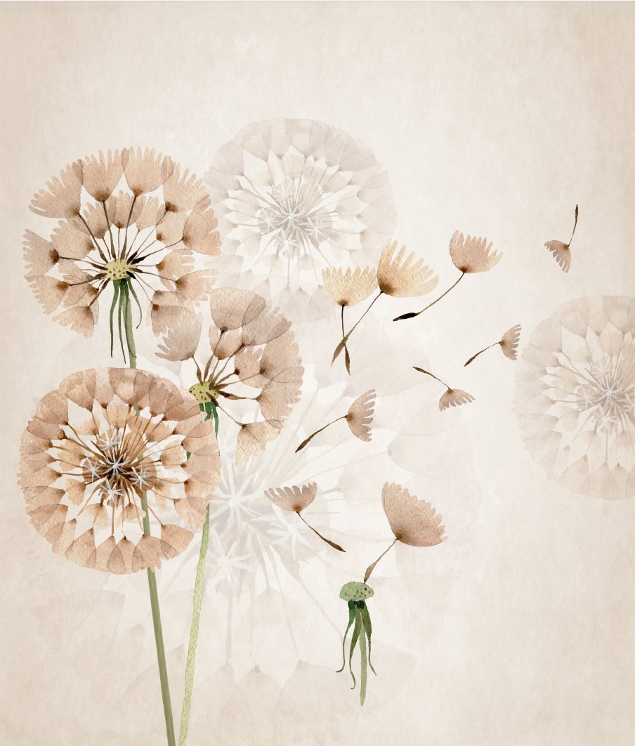 Papel pintado para baño con diseño de flores de diente de león L100 cm x H119 cm