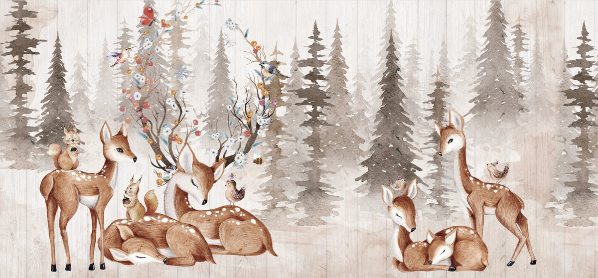 Papel pintado para habitación infantil con ciervos L348 cm x H162 cm