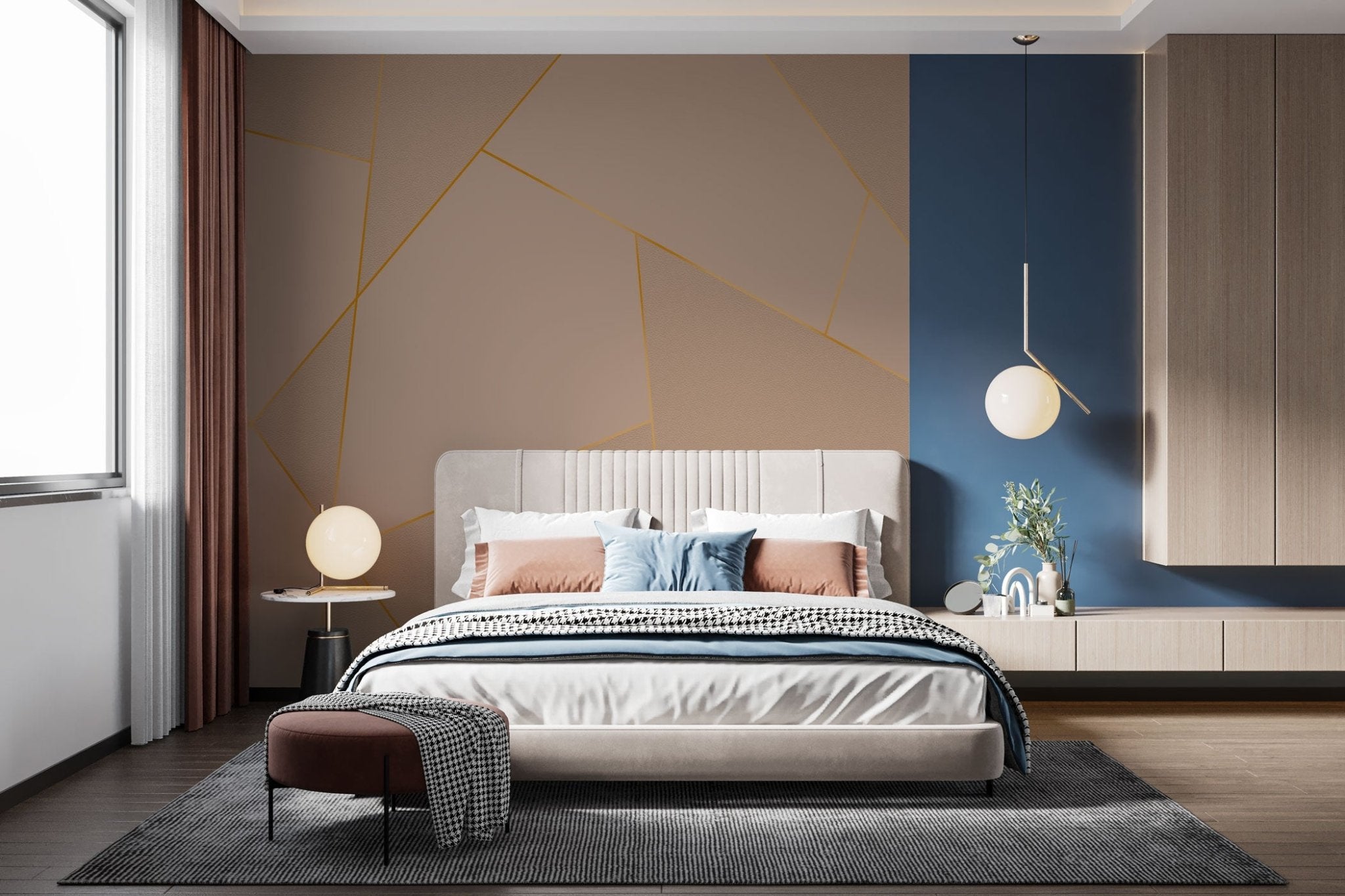 Papier peint panoramique Zig Zag beige, XXL, tendance