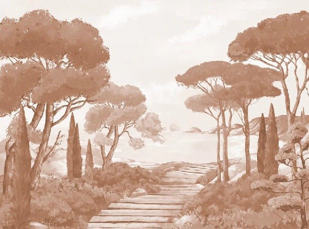 Papel pintado paseo por los arroyos terracota