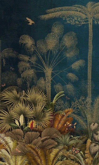 Papel pintado selva azul grabado