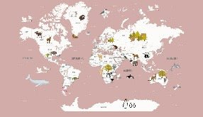 Papel pintado infantil mapamundi francés rosa viejo