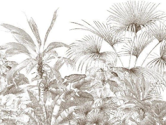 Papier peint tropical gravure monochrome, XXL, tendance