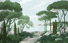 Paseo por los arroyos de papel pintado de verde