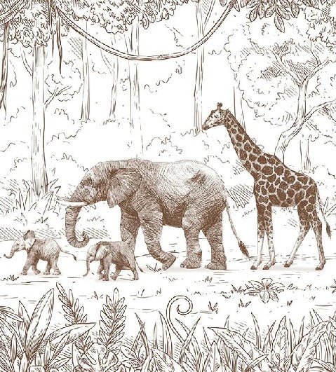 Papel pintado infantil monocromo selva