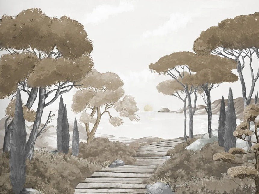 Paseo por los arroyos papel pintado marrón