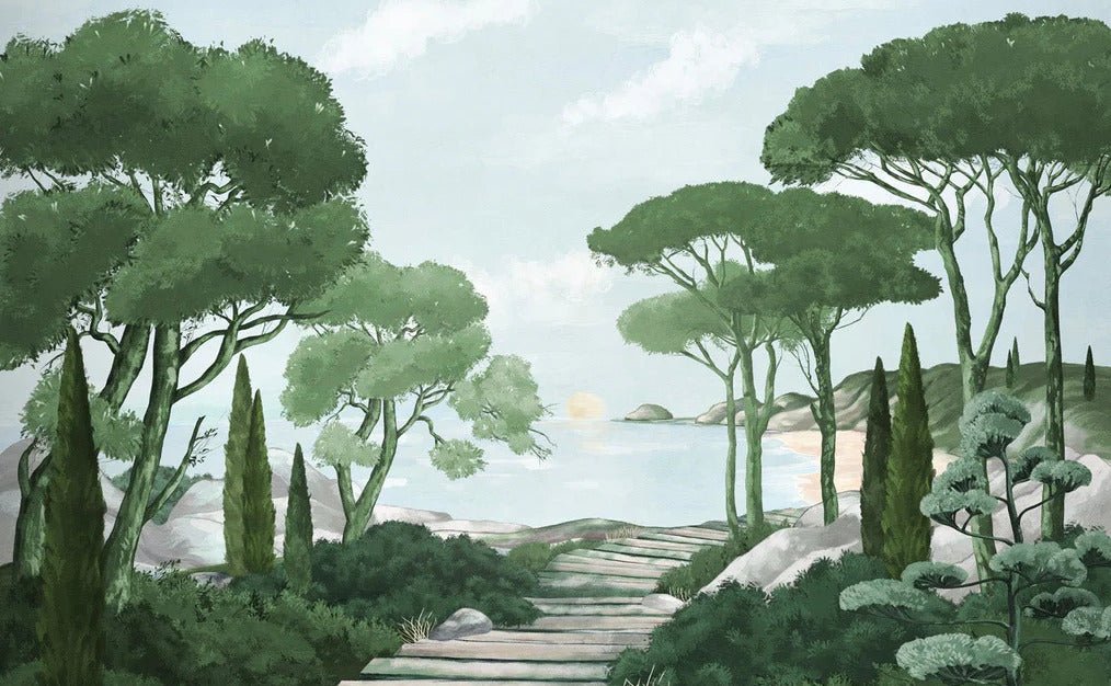 Camina por los arroyos de papel pintado de verde