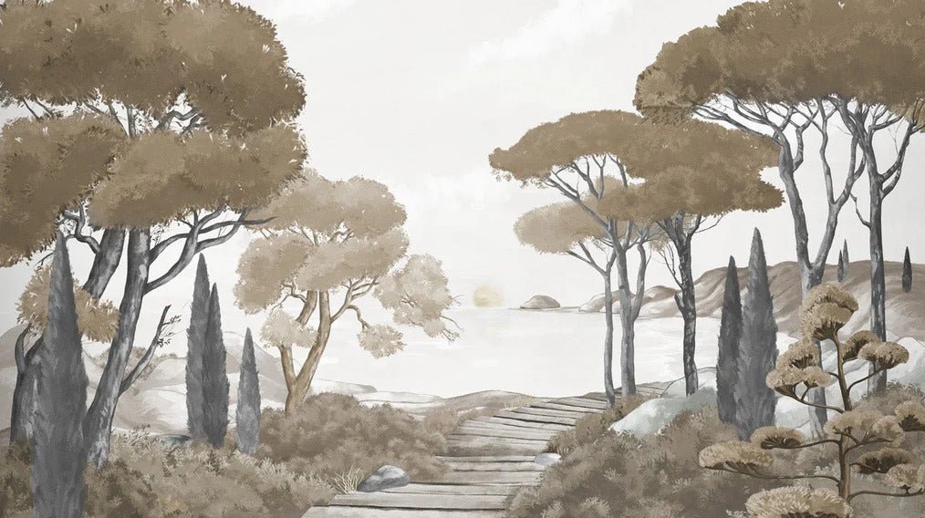 Paseo por los arroyos papel pintado marrón