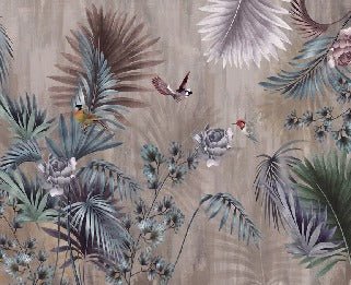 Papel pintado Selva exótica y pájaros