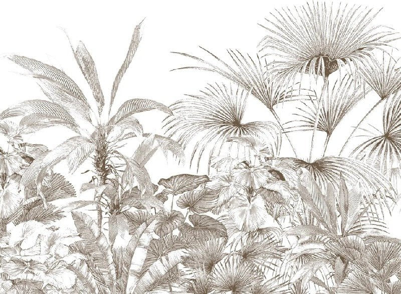 Papel pintado grabado monocromo tropical