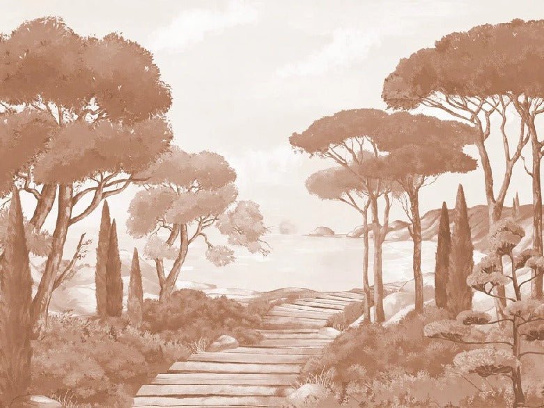 Papel pintado paseo por los arroyos terracota