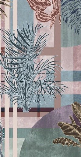 Papel pintado Palmeras geométricas rosas