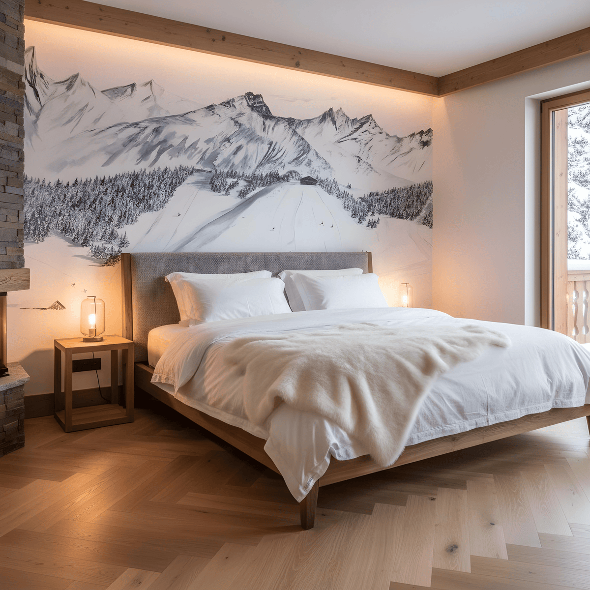 Papel pintado montaña Megève – Fresco artístico pintado a mano