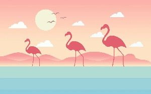 Papel pintado infantil tropical con flamencos rosas