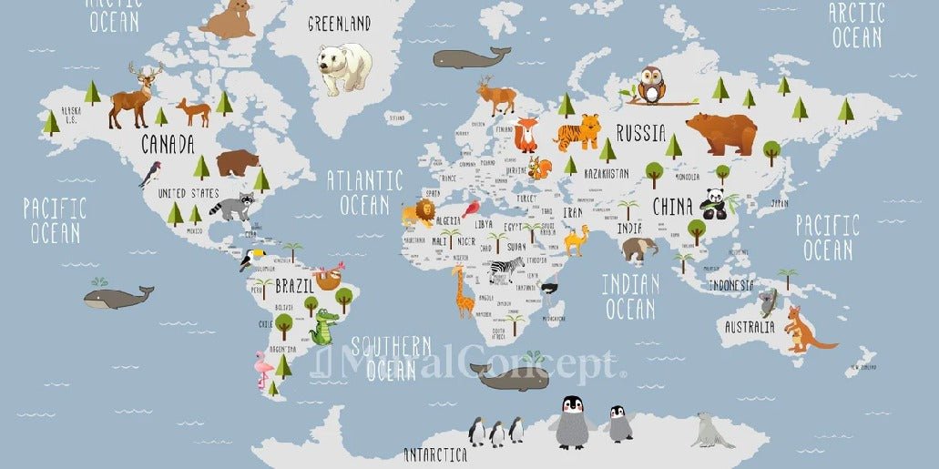 Fondo de mapa del mundo ilustrado de animales