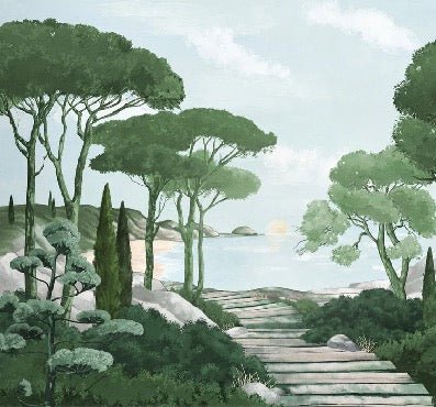 Camina por los arroyos de papel pintado de verde