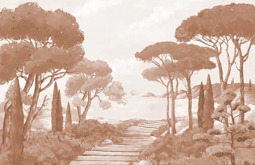 Papel pintado paseo por los arroyos terracota