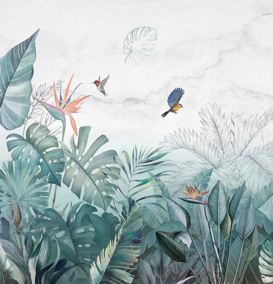 Papel pintado Selva de mármol azul