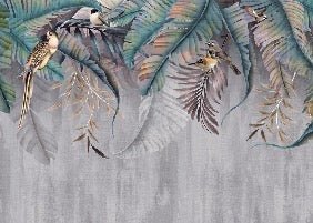 Papel pintado Hojas y pájaros
