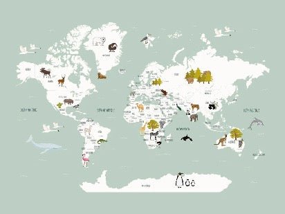 Papel pintado infantil mapamundi francés verde