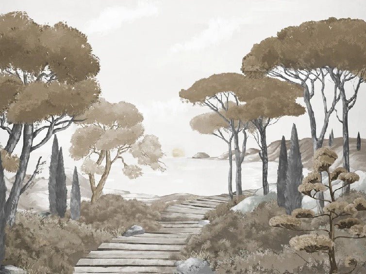 Paseo por los arroyos papel pintado marrón