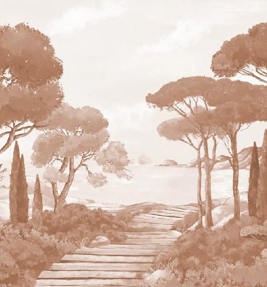 Papel pintado paseo por los arroyos terracota