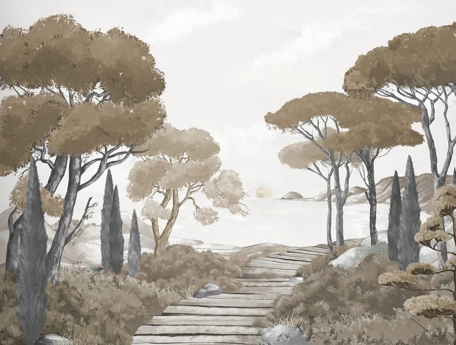 Paseo por los arroyos papel pintado marrón