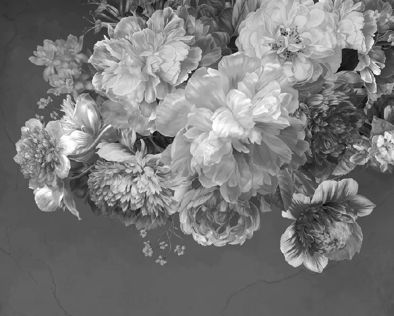 Papier peint fleur pivoine noir et blanc, XXL, tendance