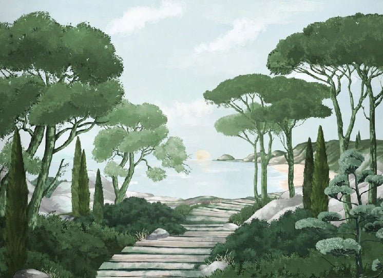 Camina por los arroyos de papel pintado de verde