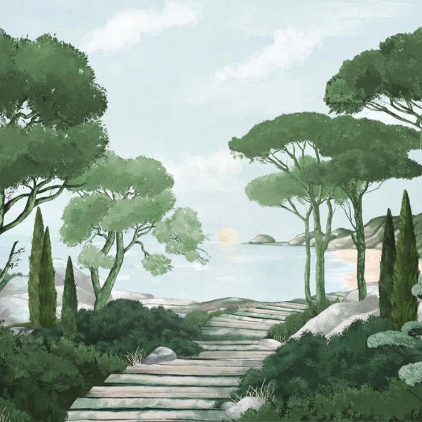 Camina por los arroyos de papel pintado de verde