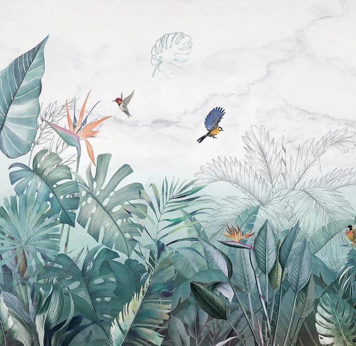 Papel pintado Selva de mármol azul