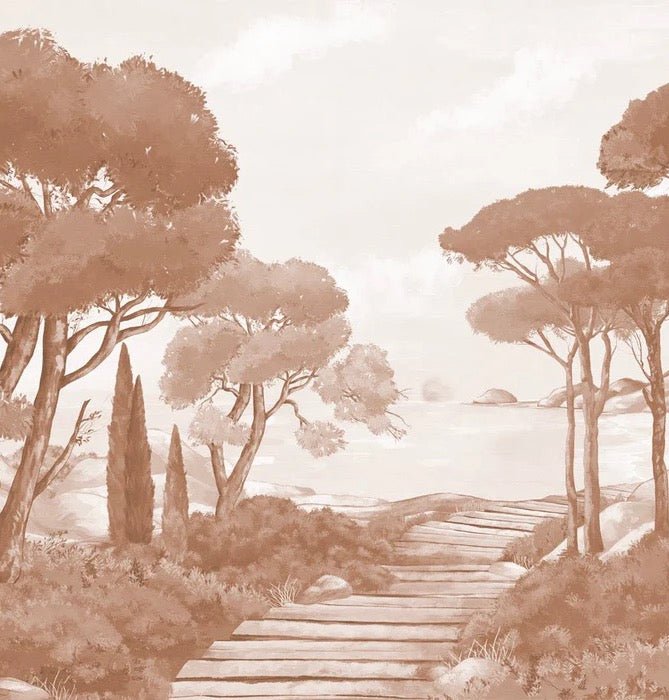 Papel pintado paseo por los arroyos terracota