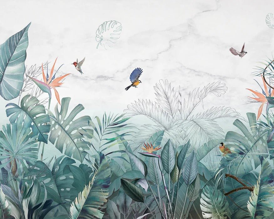 Papel pintado Selva de mármol azul