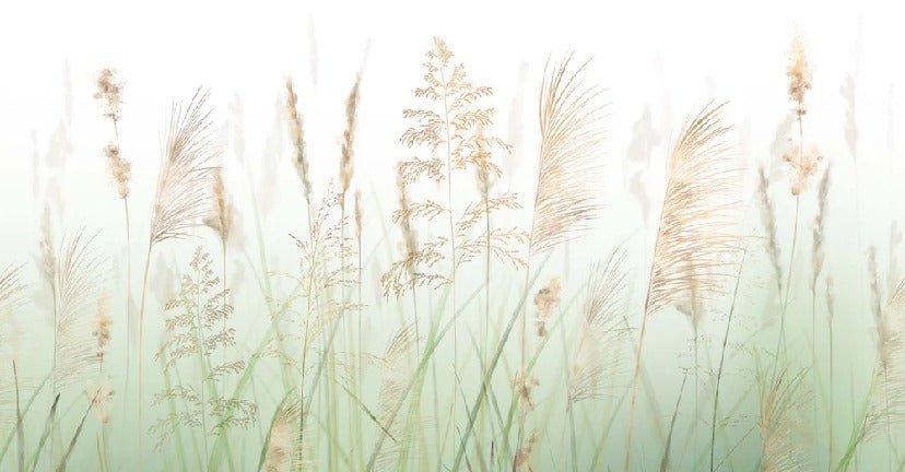 Papel pintado con flores de campos de trigo verde