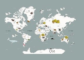 Papel pintado Mapa del mundo en francés para niños gris