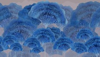 Papier peint contemporain ginkgo zen bleu, XXL, tendance