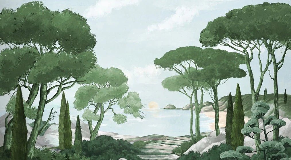 Camina por los arroyos de papel pintado de verde