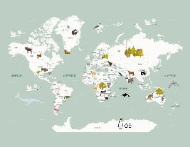 Papel pintado infantil mapamundi francés verde