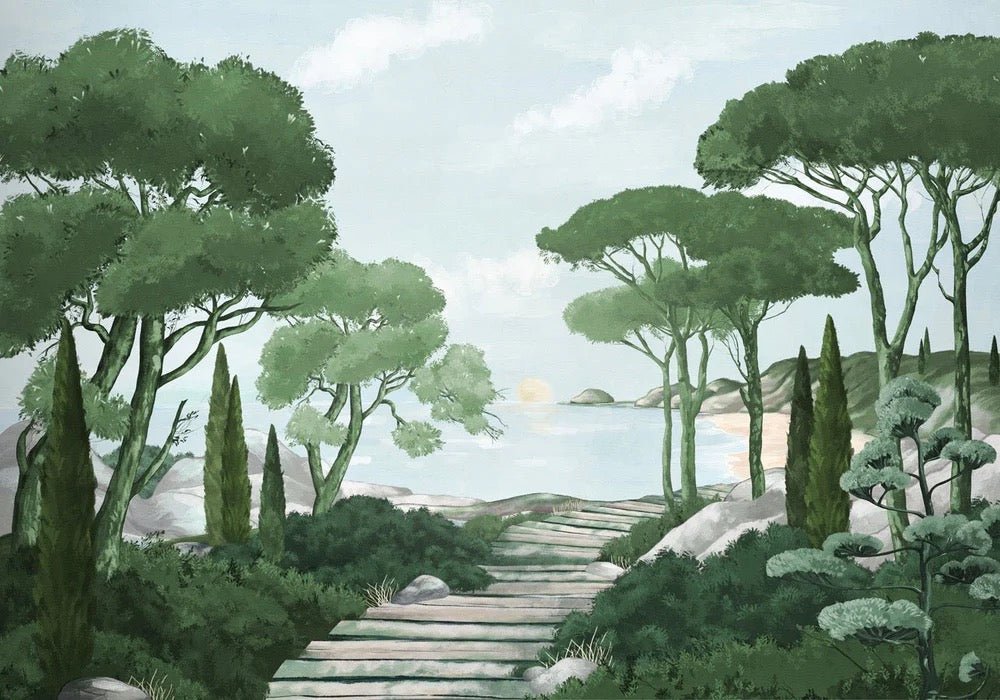 Camina por los arroyos de papel pintado de verde