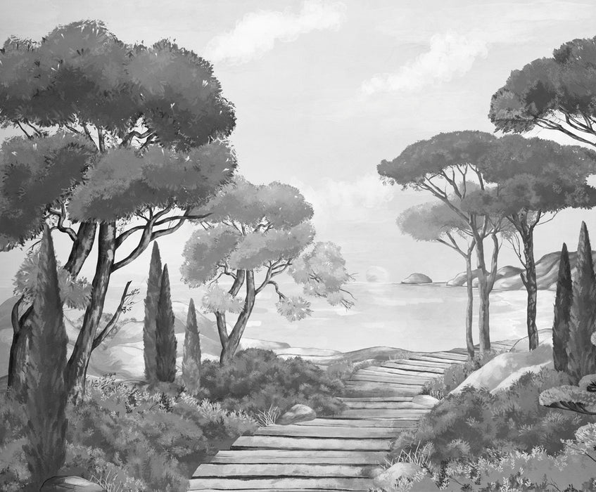 Papel pintado Walk in the creeks, blanco y negro