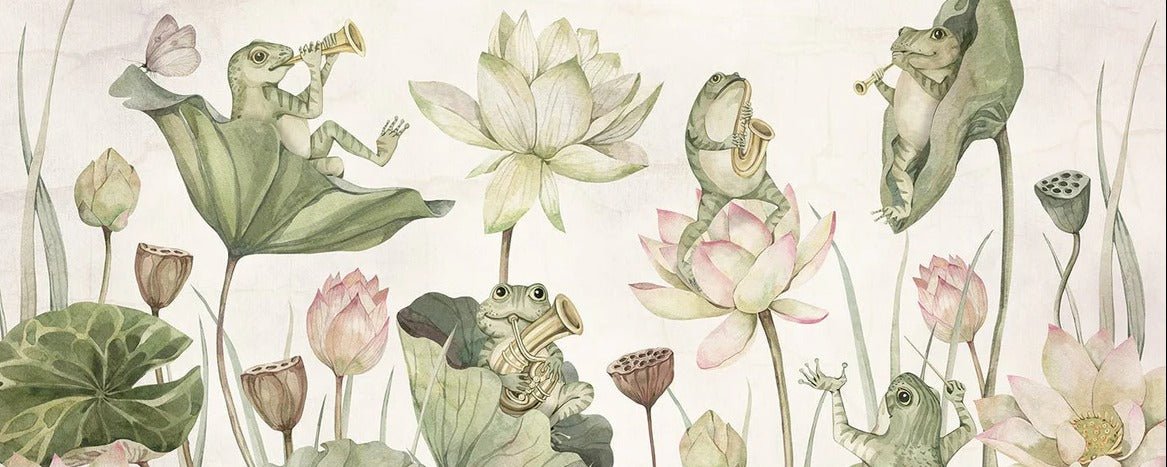 Papel pintado infantil con ranas musicales