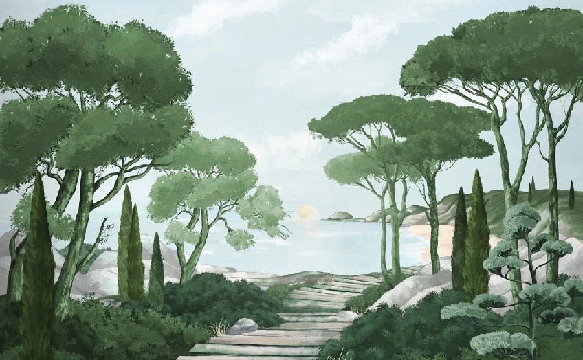 Camina por los arroyos de papel pintado de verde