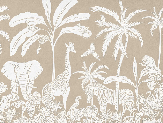Papel pintado infantil safari monocromo beige