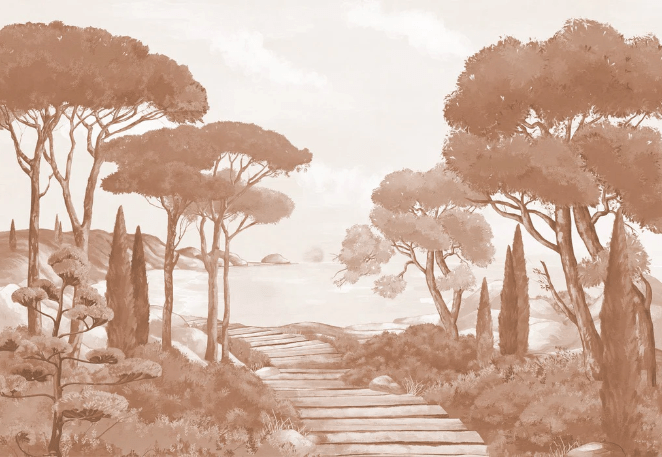 Papel pintado «Paseo por las calas» terracota