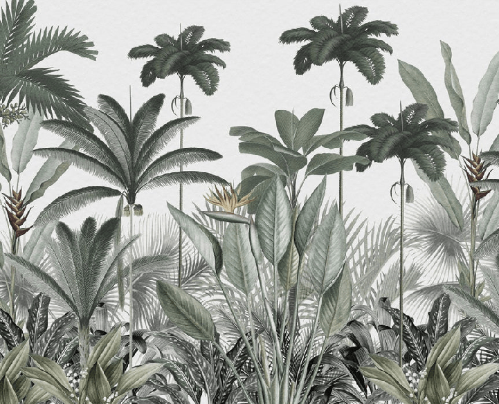 Papel pintado panorámico con árboles de la selva