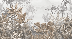 Papel pintado para baño con diseño tropical en tonos sepia